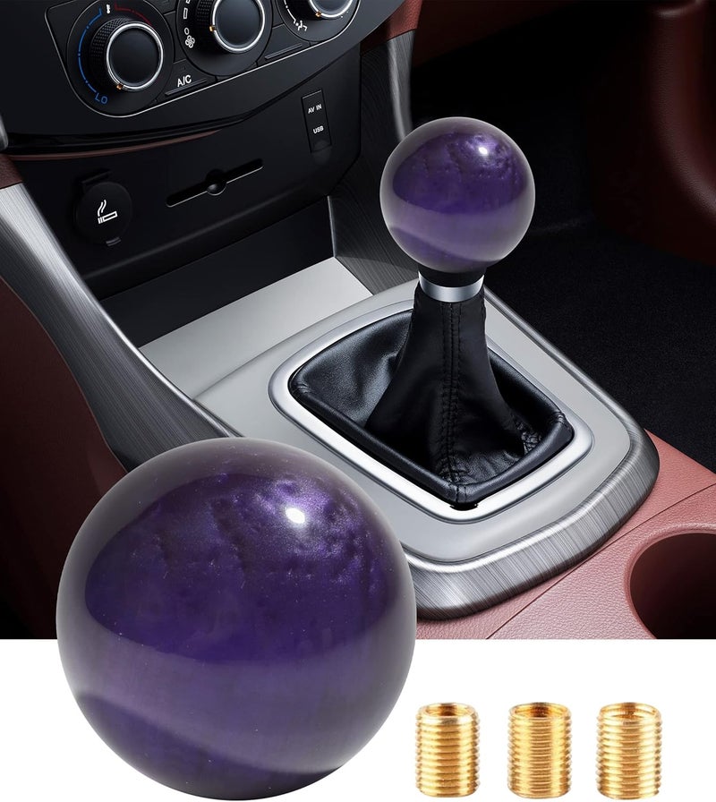 Reswish Round Acrylic Gear Shift, Universal Shifter Knob with 3 Adapters, Fit for Manual Car M 8 * 1.25, M 10 * 1.25, M 10 * 1.5, M 12 * 1.25 (Purple) - Image 1